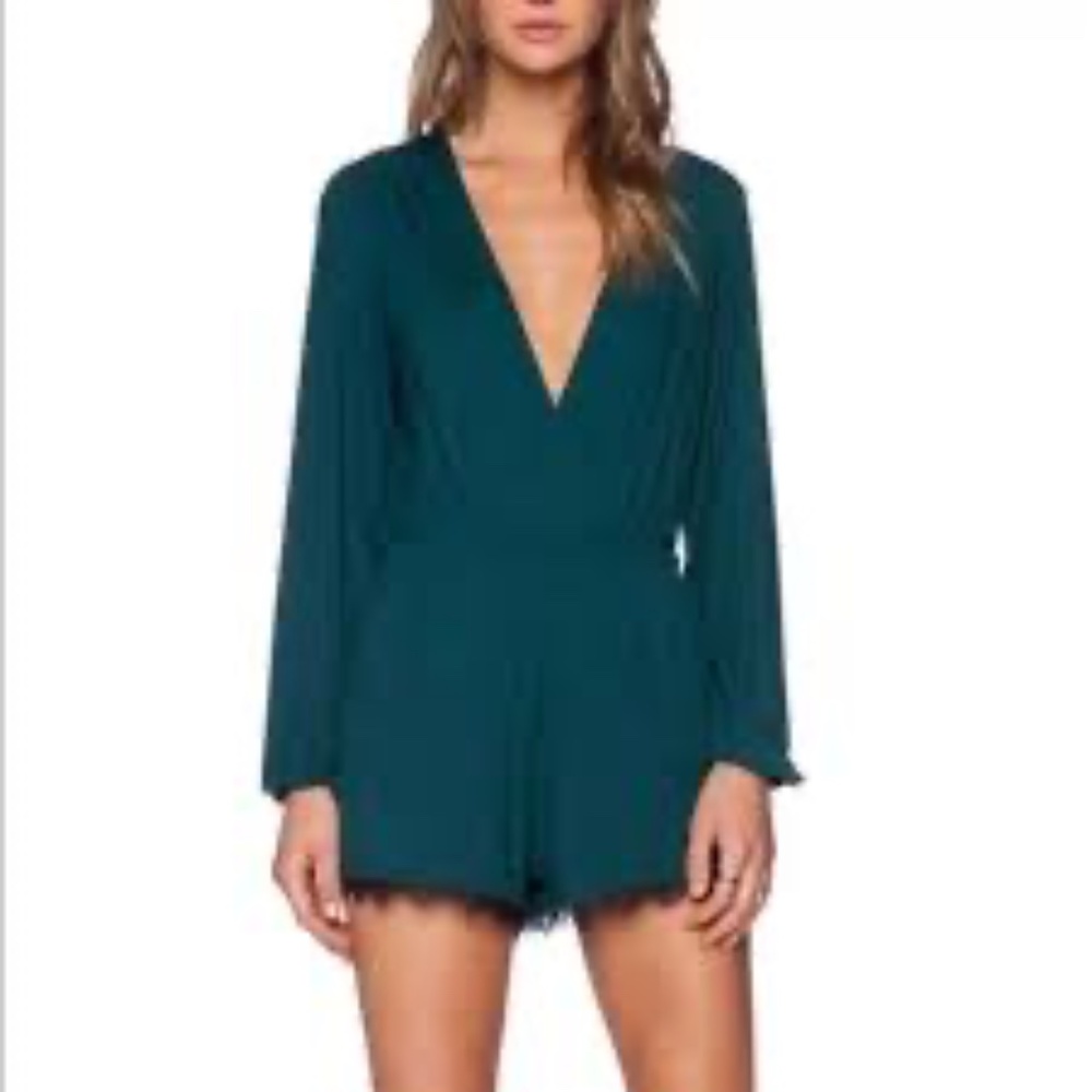 Lovers + Friends Teal Long Sleeve Lace Romper Size XS